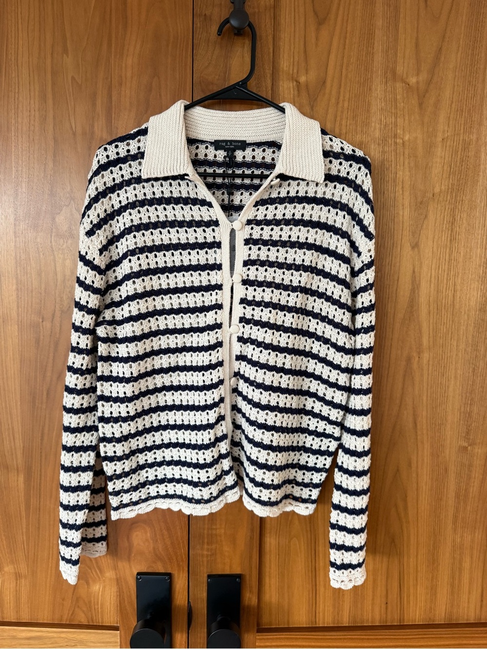 rag & bone Cream and Navy Striped Crochet Cardigan